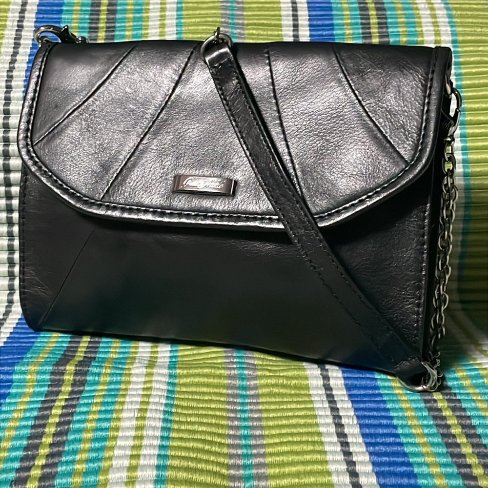 Grace Adele Leather Purse Leopard Interior & Chain Shoulder Strap